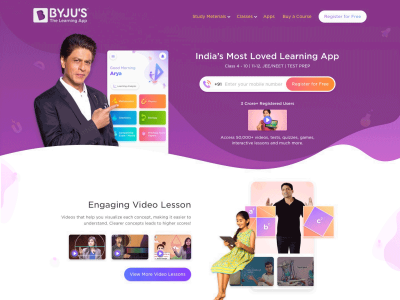 BYJUS Home Page animation design parallax scrolling parallax website ui vector web