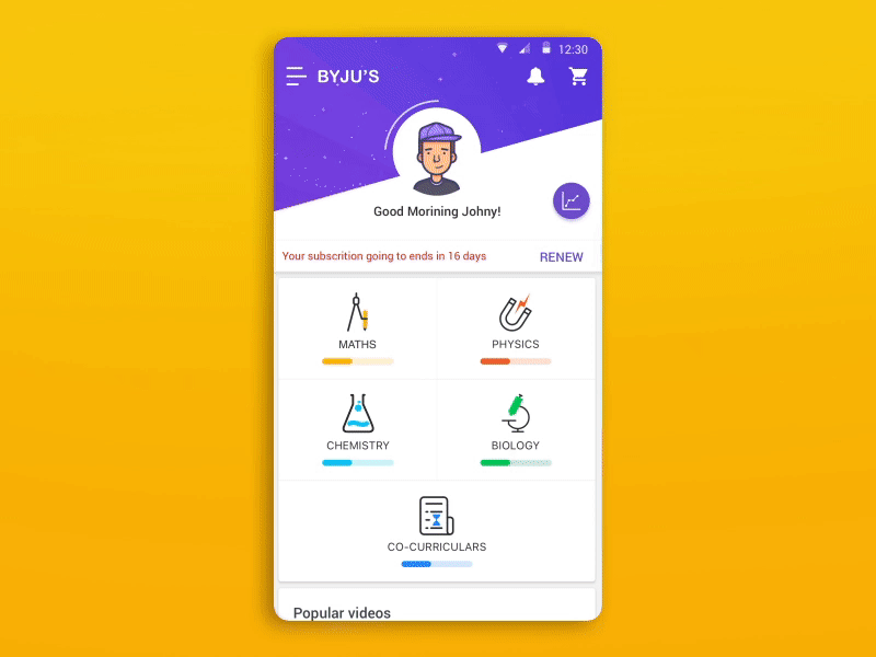 Home Screen Animation Mock after effects animation app byjus design education educational illustration ui ux vector