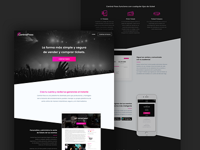 Central Pass: Landing Page design entertainment landing page managers producers product simple tickets ui ux web app website