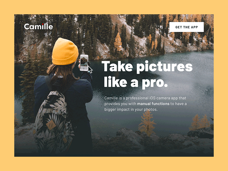 Visit getcamille.com! camera cool design landing page photograhy technology ui ux website