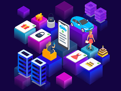Search object by photo analytics app banner car character design flat girl illustration isometric isometric art mobile server woman