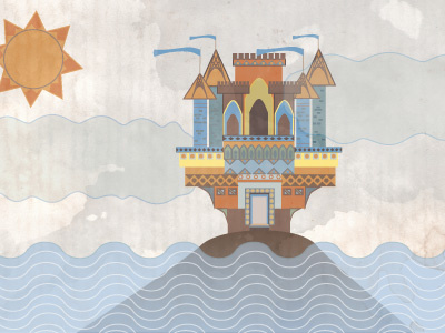Castle castle illustration island sun texture water
