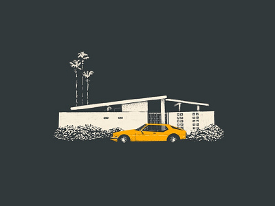 Mid Century Architecture architecture bushes california car midcentury palm trees stippling