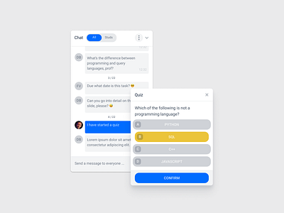 Lecture Chat & Quiz app blue chat dailyui dark elearning enterprise ux flat interface learn live livechat minimal music student study ui university userexperience ux