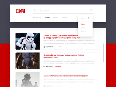 CNN Search challenge cnn dropdown feed news search sort star wars stormtrooper thirtyui user interface