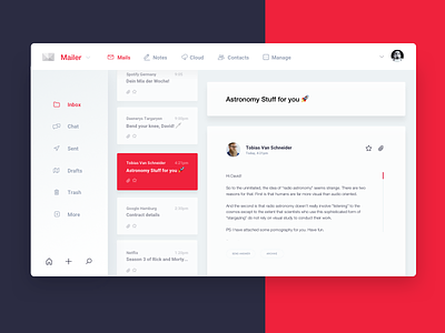 Mail Client 💌 bringst client flat interface mail minimal red sleek ui web white