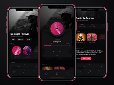 Music Festival App 🎧 dark festival hamburg invision studio music player swipe ui