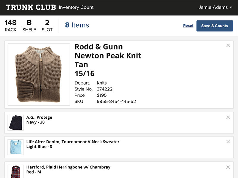 Inventory Count App inventory trunk club clothing web app internal count simple efficiency ui interface