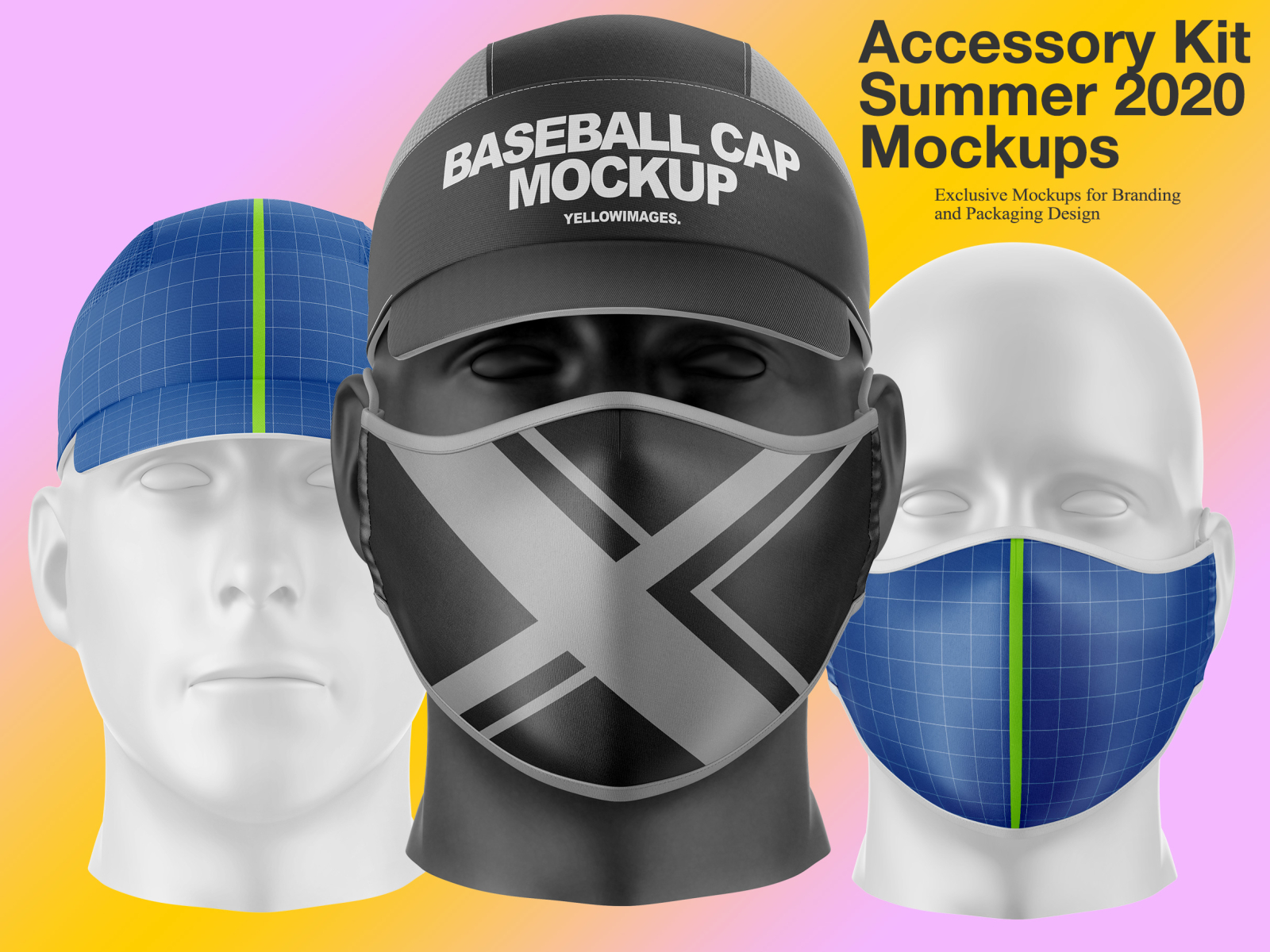 Download Face Mask & Baseball Cap Mockups by Oleksandr Hlubokyi on Dribbble