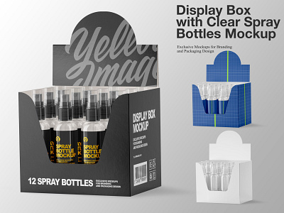 Display Box with Clear Spray Bottles Mockup 3d box branding design logo mock up mockup mockup tools parfum psd smart objects spray