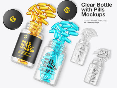 Clear Plastic Bottle w/ Pills Mockups