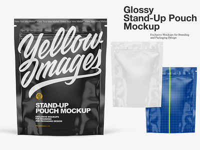 Glossy Stand-Up Pouch Mockup design download download mockup glossy bag mock up mockup mockup tools psd yellow images
