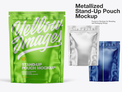 Metallized Stand-Up Pouch Mockup 3d design download mockup mock up mockup mockup tools paper psd yellow images