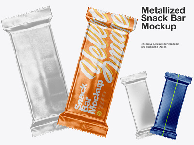 Metallized Snack Bar Mockup candy download for free metallic pack metallized package mockup pack package snack bar yellow images