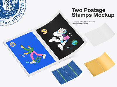 Two Postage Stamps Mockup 3d branding design download logo mock up mockup mockup tools post postage postage stamp psd stamp yellow images