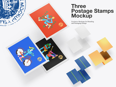 Three Postage Stamps Mockup 3d branding design download illustration logo mock up mockup mockup tools post postage postage stamp psd ship yellow images