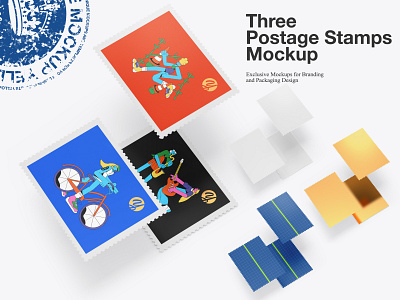 Three Postage Stamps Mockup