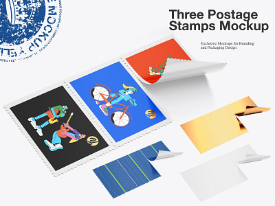 Three Postage Stamps Mockup 3d branding design download illustration logo mock up mockup mockup tools post postage postage stamp psd ship stamp ukraine yellow images