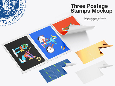 Three Postage Stamps Mockup