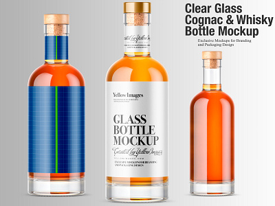 Glass Cognac & Whisky Bottle Mockups 3d alcohol bottle branding cognac design glass glass bottle mock up mockup mockup tools notorius psd whiskey whisky