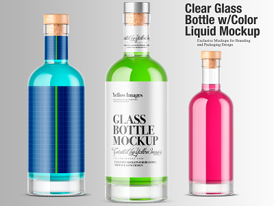 Clear Glass Bottle Mockup w/ color Liquid 3d absinth absinthe alcohol bottle branding design glass glass bottle mock up mockup mockup tools psd