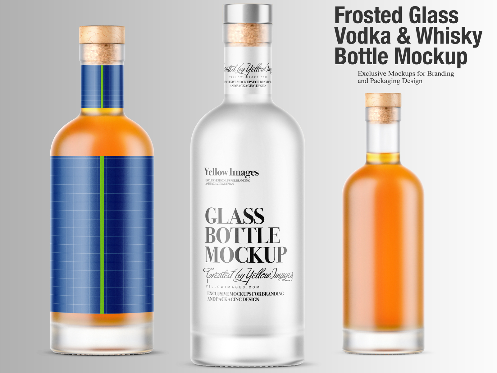 Download Frosted Glass Vodka & Whisky Bottle Mockups by Oleksandr Hlubokyi on Dribbble