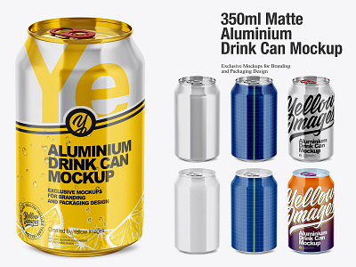350ml Glossy Aluminium Drink Can Mockup
