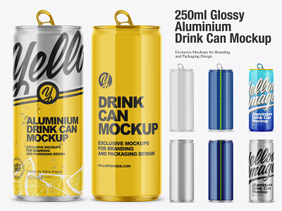 250ml Glossy Aluminium Drink Can Mockup 16oz 250ml 330ml 350ml 3d design download download mockup download psd drink can mockup