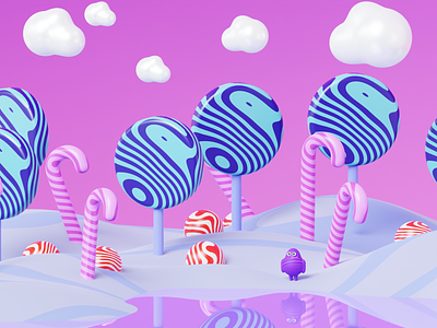 Candy - 3D 3d art blender candy design landscape minimal minimalist nature pink purple simple