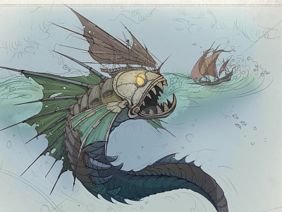 The Angry Pirate Machine art atlantis castle concept creature digitalart howl sea ship shpacia sinbad submarine