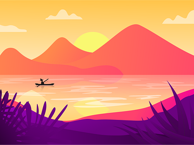 Landscape Sea sunset adventure camp design discover discovery flat illustration mountain nature sea sunset vector