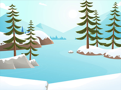 Winter Lake art design forest holyday illustration lake mountains new year snow spruce sunny day vector winter