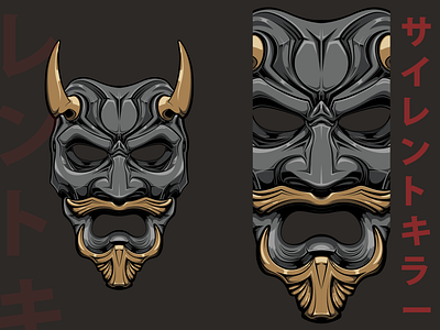 Silent Killer art design gold illustration japan linework mask metal samurai vector