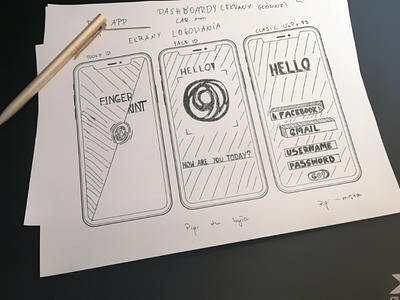 Very first UX/UI drawing - login screens drawing face id iphone login mobile password screen sketch touch id