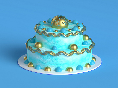 Cake time! 02 3d bakery blue c4d cake cake shop cinema4d color color palette design gold illustration octane render sweet