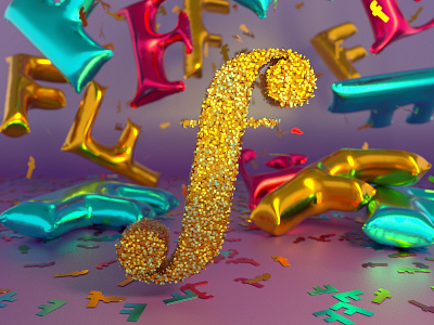 F - 36 days of type 2020 2020 36daysoftype 3d baloon c4d cinema4d confetti fiesta gold illustration octane party render typography
