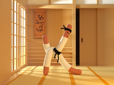 K - 36 days of type 2020 36daysoftype 3d c4d cinema4d gym illustration karate kungfu lettering octane render tatami typography volume