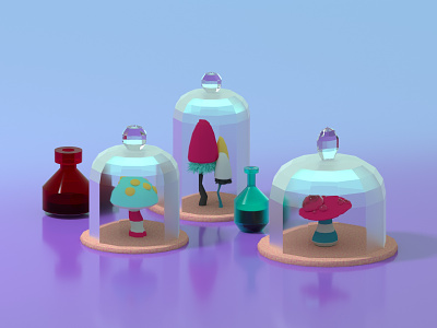Lowpoly Mushrooms inside Lowpoly Glass Domes domes glass lowpoly lowpolyart mushroom mushrooms potion potions