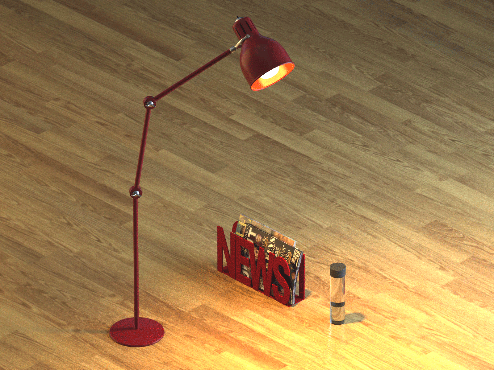 Red Lamp 3d c4d cinema4d isometric lamp magazine octane render sittingroom water wood
