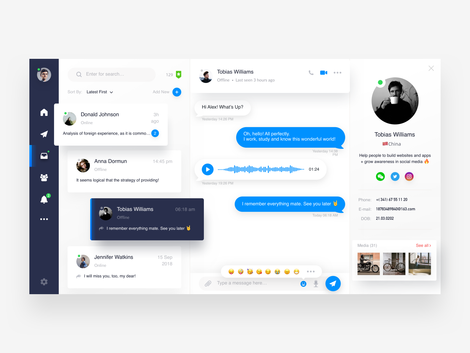 Chat social dashboard by Collin on Dribbble