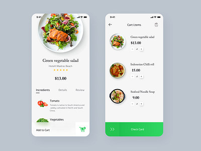 Food Delivery - Mobile App animation app app design cards clean concept food green interace interaction ios minimal restaurant scan ui 界面设计
