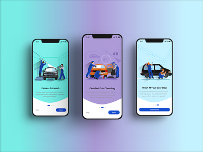 Carshine - The carwash booking app concept mobile app design onboarding screens ui walkthrough screens