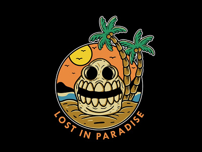 LOST IN PARADISE available beach design designforsale freelance graphic illustration illustrator paradise sale skull summer tropical vector vectorillustration