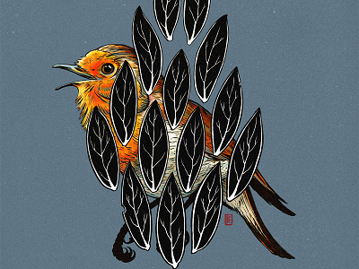 Songbird animal illustration bird bird illustration cover artwork leaves linework