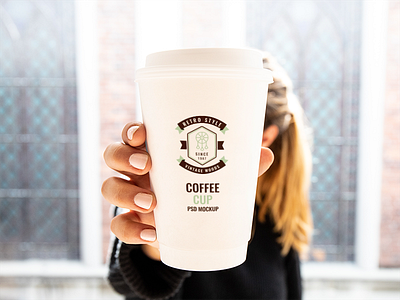 Woman Holding Cup Mockup coffee coffee cup cup free mockup free psd holding cup mockup mug paper cup woman