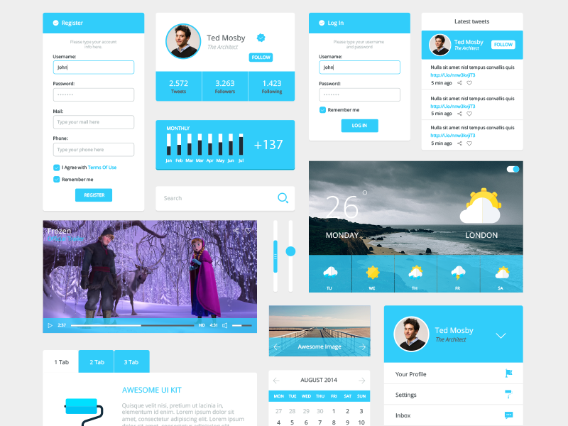Freebie - Atom UI Kit freebie free ui kit atom design psd interface modern clean simple user interface