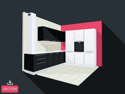 Freebie - 3D Kitchen Illustration 3d ai concept design free freebie illustration kitchen modern room style vector