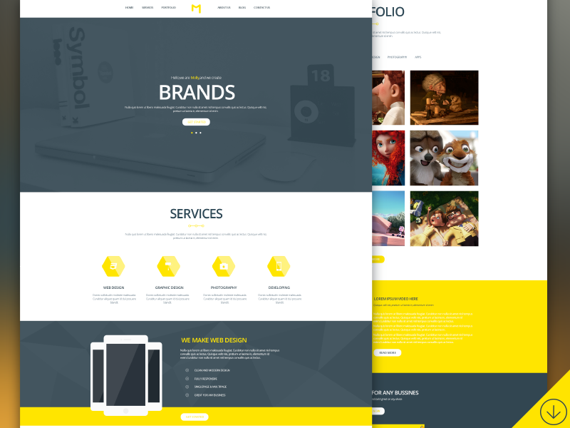 Freebie - Molly Creative PSD Template free freebie psd template theme web creative portfolio single page clean modern