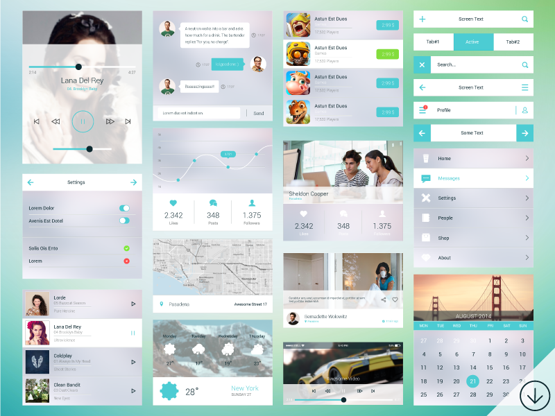 Freebie - PSD Mobile Ui Kit free freebie mobile psd set design flat transparent modern app ui kit