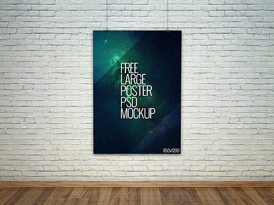 Freebie - Large Poster PSD Mockup artwork design free freebie hanging large mock up mockup poster psd showcase wall